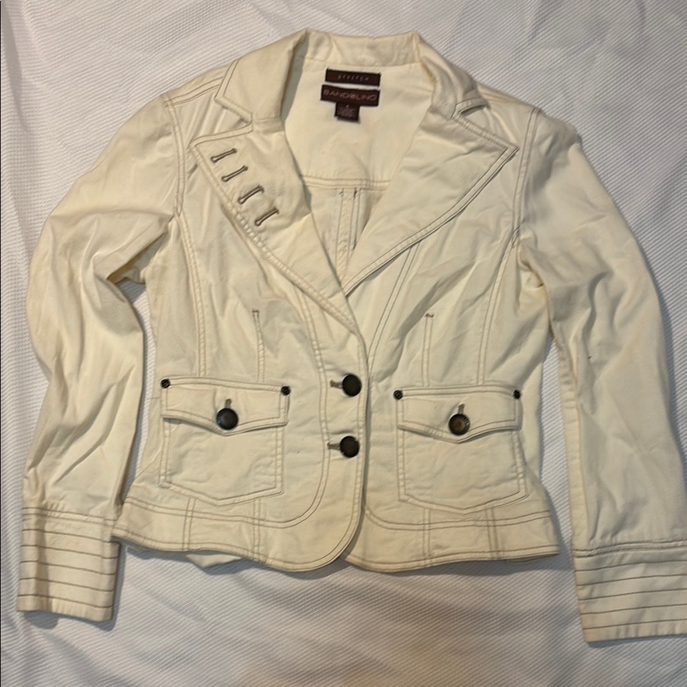 Bandolino Contrast Stitch Jacket Blazer in Cream Size 4 *PRE-OWNED*